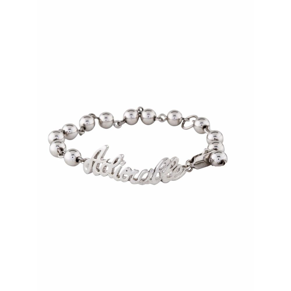 Vintage Christian Dior Silver Ball Beaded Adiorable Logo Nameplate Bracelet